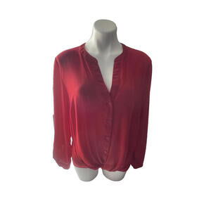 INC International Concepts Womens Blouse XL Red Pull On Half Sleeve Button Front